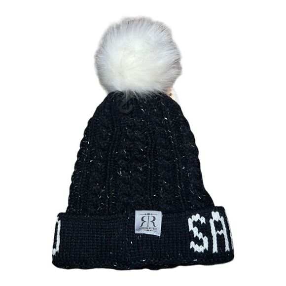 Robin Ruth San Francisco Cable Knit Ribbed Beanie Hat Faux Fur Pom One Size NWT - Picture 2 of 5